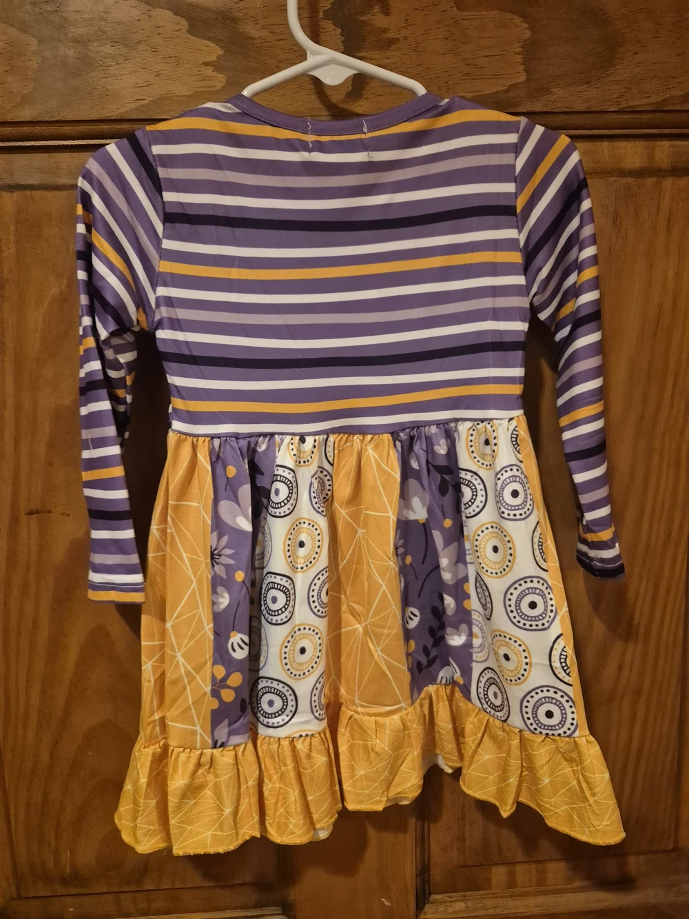 Girls Purple & Yellow Ruffle Knit Dress - Cute Long Sleeve